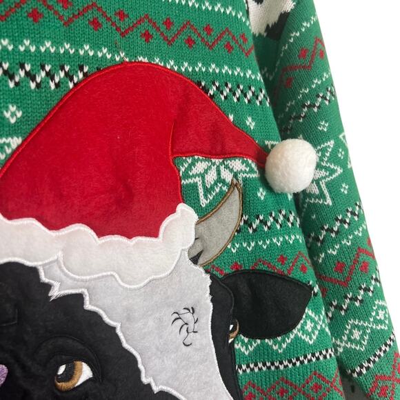 Blizzard Bay Mens Ugly Christmas Fair Isle Sweater XL Cow Santa Hat Pom Pom Bell - Picture 3 of 7